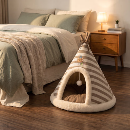Nuzzlia cat teepee bed in a cozy bedroom