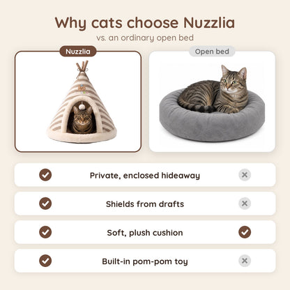 Nuzzlia cat teepee bed vs an ordinary open bed comparison
