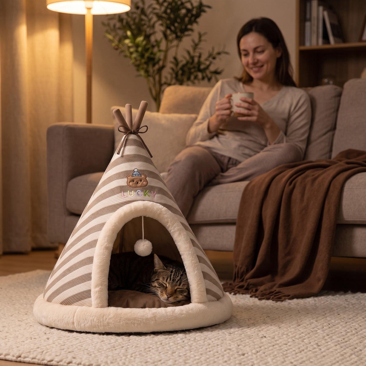 Cat sleeping in the Nuzzlia teepee